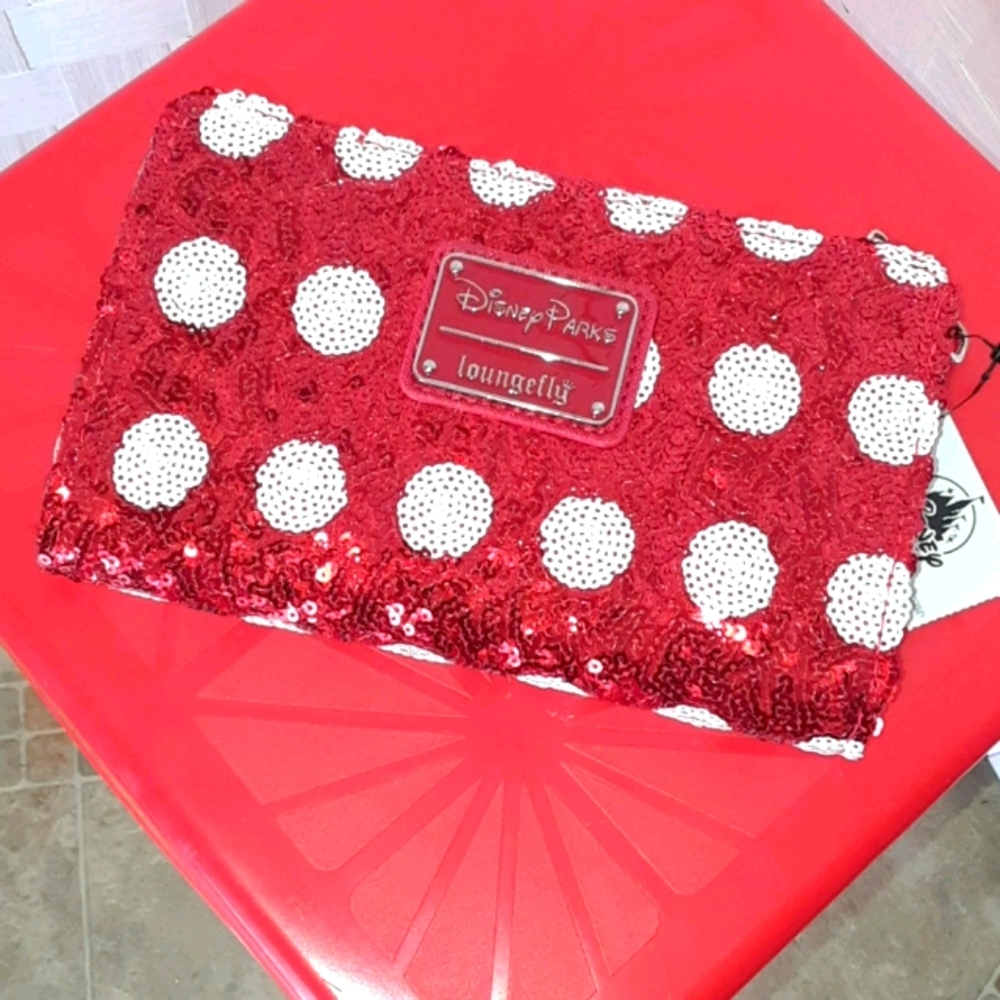 Disney Minnie Polka Dot Red Sequin Wallet Clutch